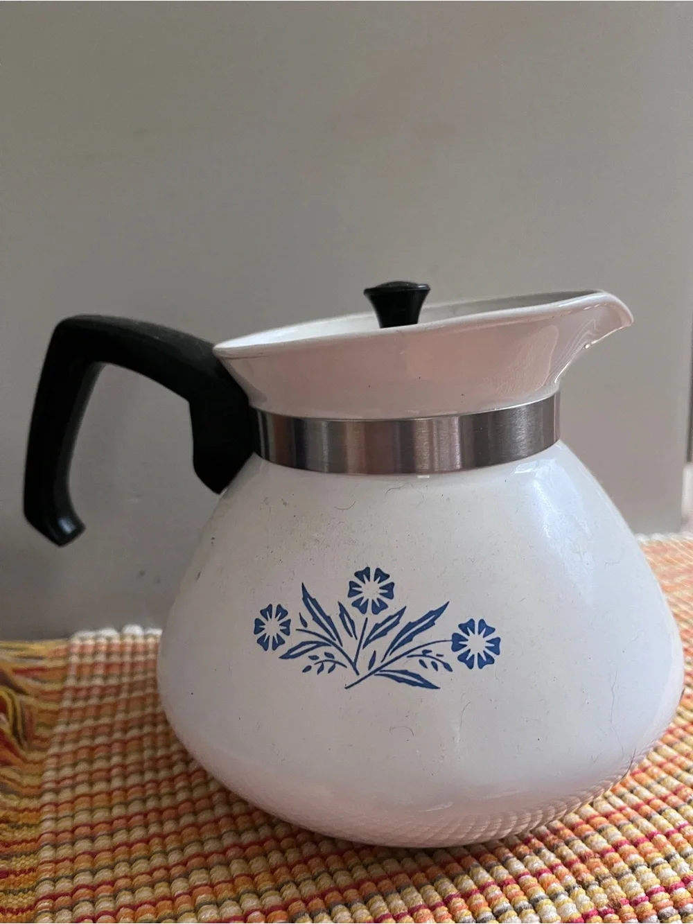 Vintage Collectible Corningware White Coffee Carafe with Blue Cornflower Motif